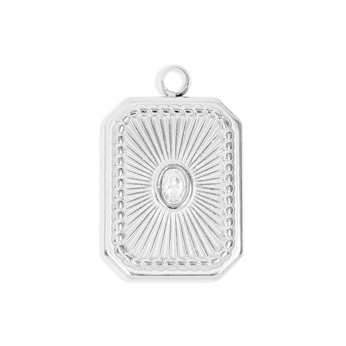 18K Gold PVD Rectangle Sunburst Crystal Charm