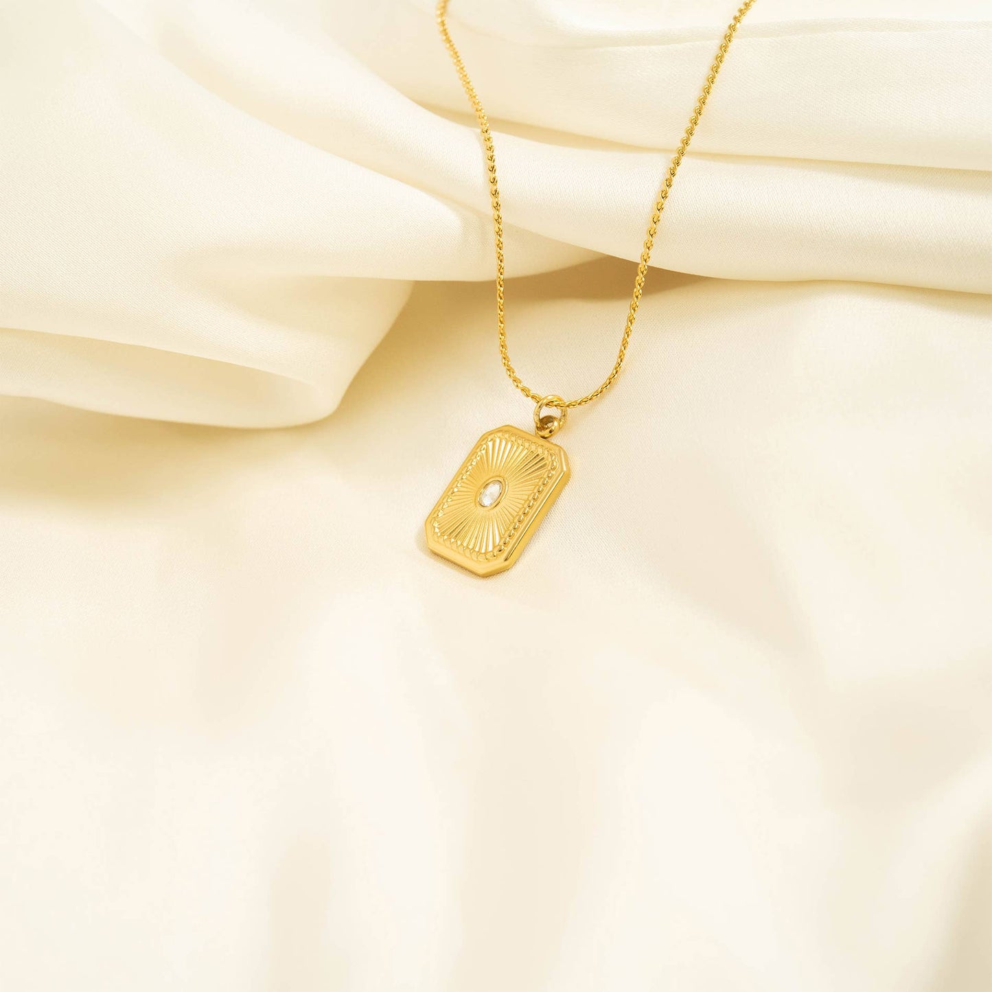 18K Gold PVD Rectangle Sunburst Crystal Charm