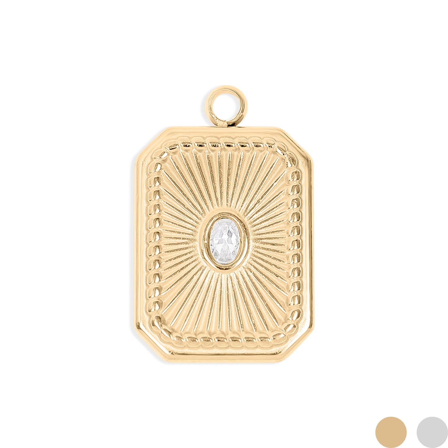 18K Gold PVD Rectangle Sunburst Crystal Charm