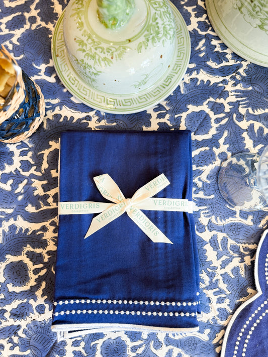 Embroidered Placemats / Napkins- Set of 2- Navy & White