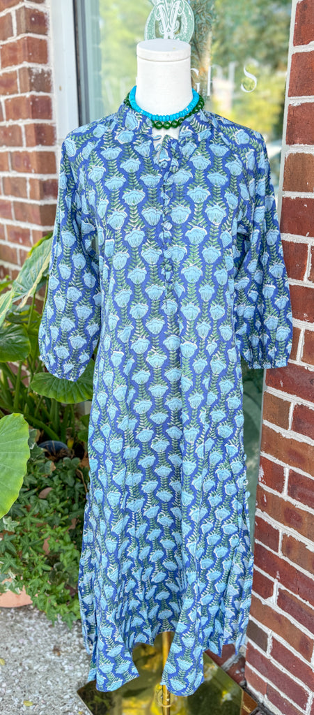 Seabrook Kaftan Dress- Hurricane Blue