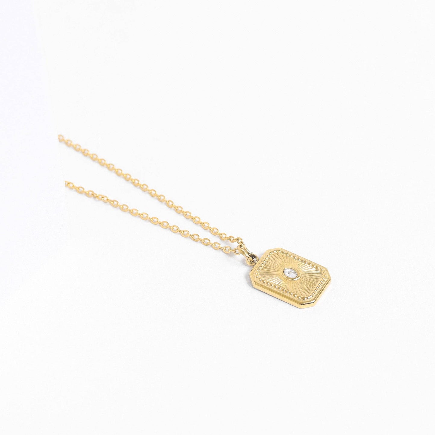 18K Gold PVD Rectangle Sunburst Crystal Charm