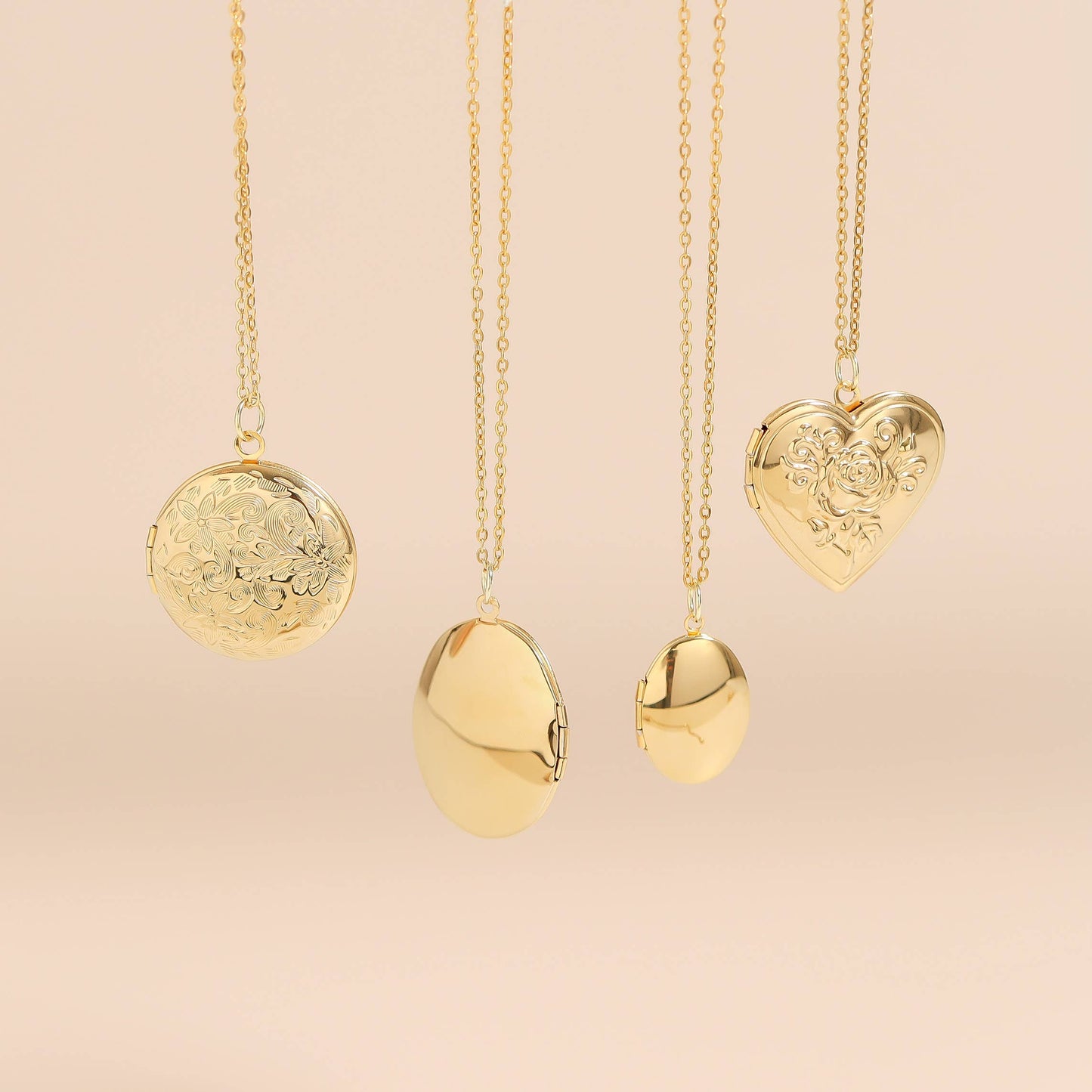 18K Gold PVD Stainless Steel Round Floral Textured Locket