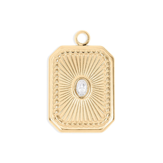 18K Gold PVD Rectangle Sunburst Crystal Charm