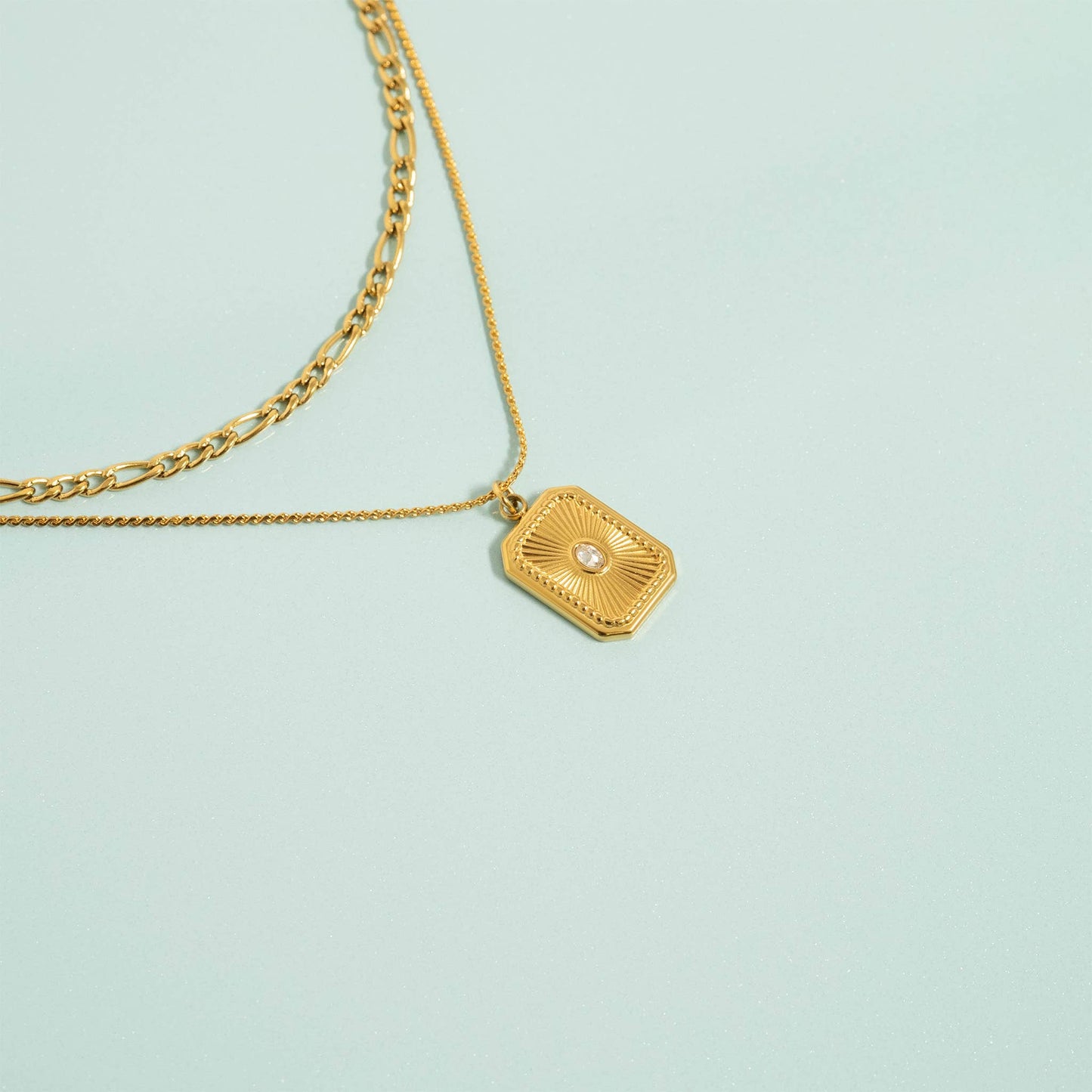 18K Gold PVD Rectangle Sunburst Crystal Charm