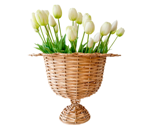 Remley Scalloped Rattan Pedestal Planter