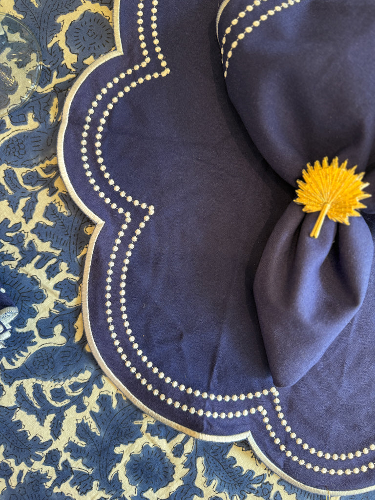 Embroidered Placemats / Napkins- Set of 2- Navy & White