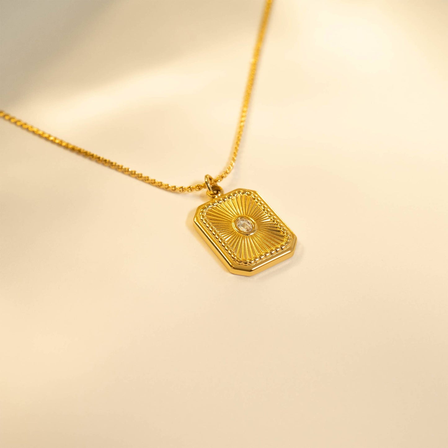 18K Gold PVD Rectangle Sunburst Crystal Charm