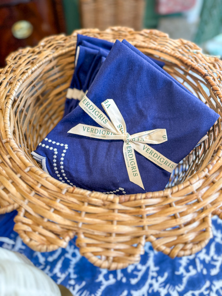 Embroidered Placemats / Napkins- Set of 2- Navy & White