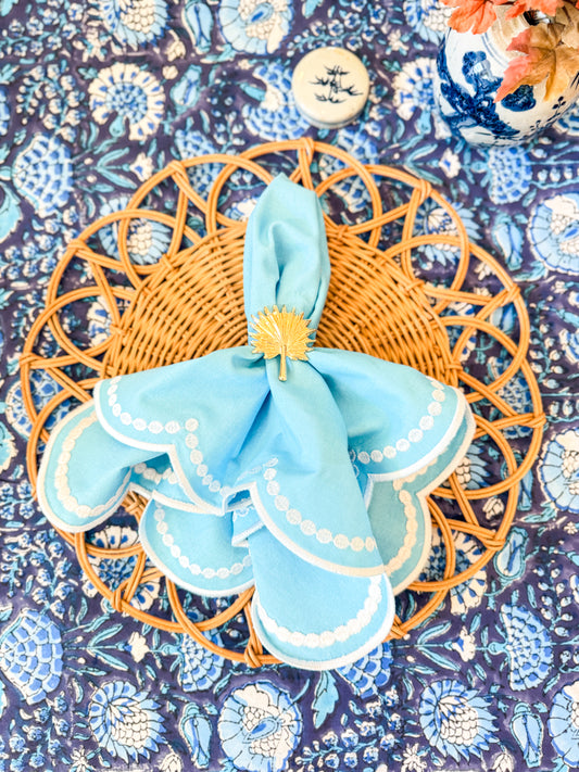 Embroidered Placemats / Napkins- Set of 2- Light Blue & White