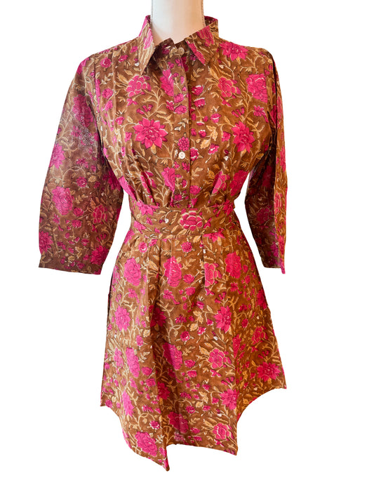 Jenna Dress- Magenta & Brown
