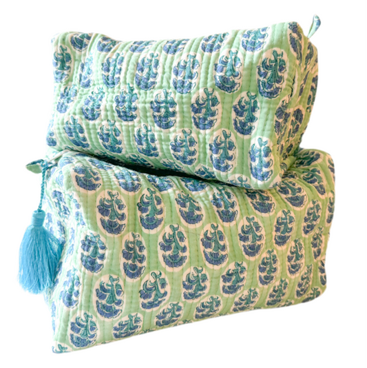Quilted Block Print Cosmetic Bags- Set of 2
