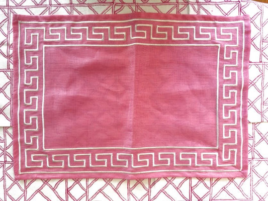 Embroidered Greek Key Placemat Set/2