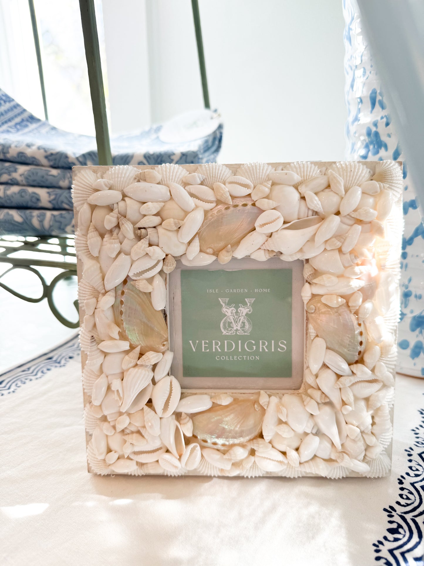 Shell Frame- White Assorted Shells 7" Square