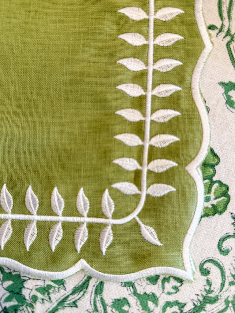 Linen Napkin/Placemat- Set of 2- Green & White