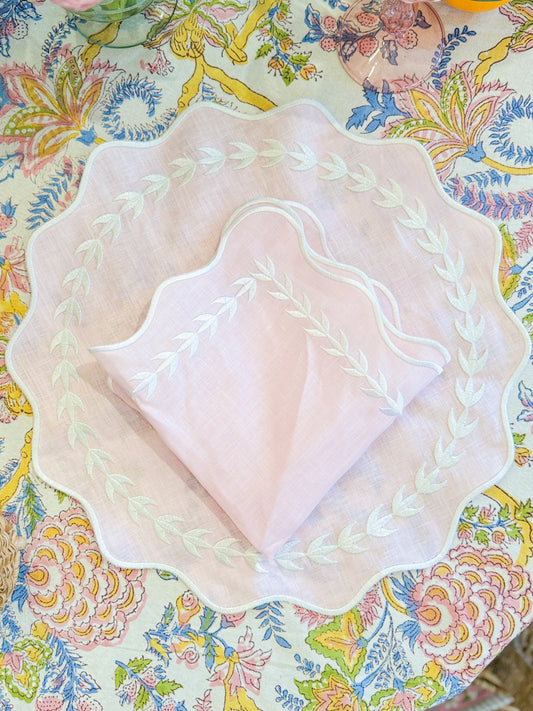 Linen Napkin/Placemat - Set of 2- Blush & White