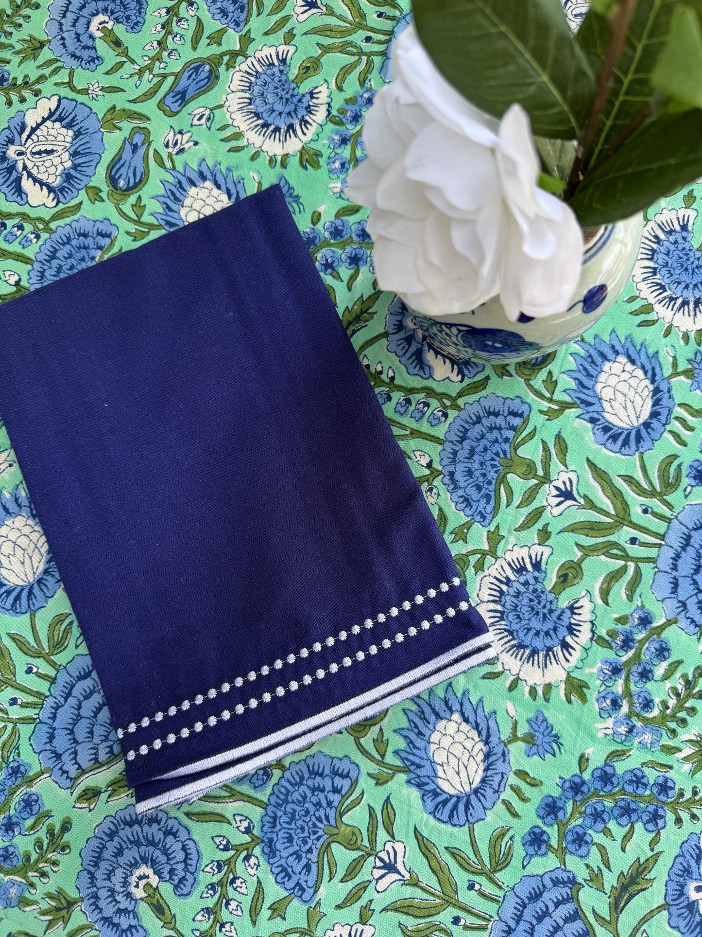 Embroidered Placemats / Napkins- Set of 2- Navy & White