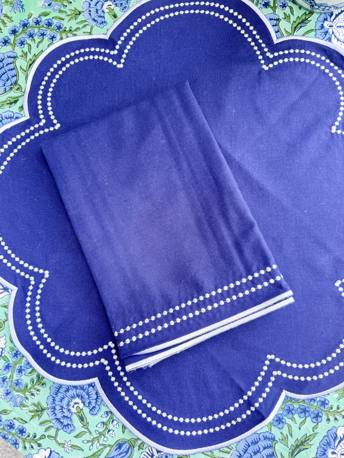 Embroidered Placemats / Napkins- Set of 2- Navy & White