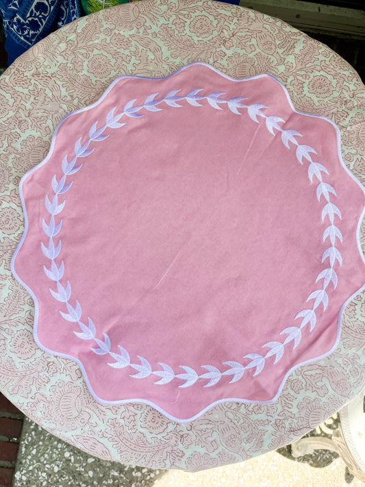 Embroidered Placemats / Napkins- Set of 2- Pink & White