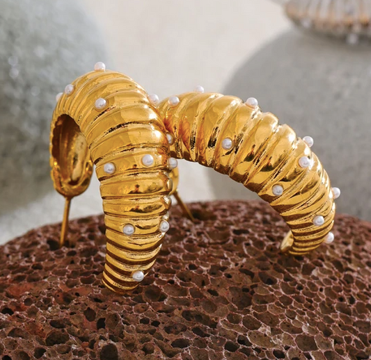 Mini Pearl Crescent Hoop Earrings