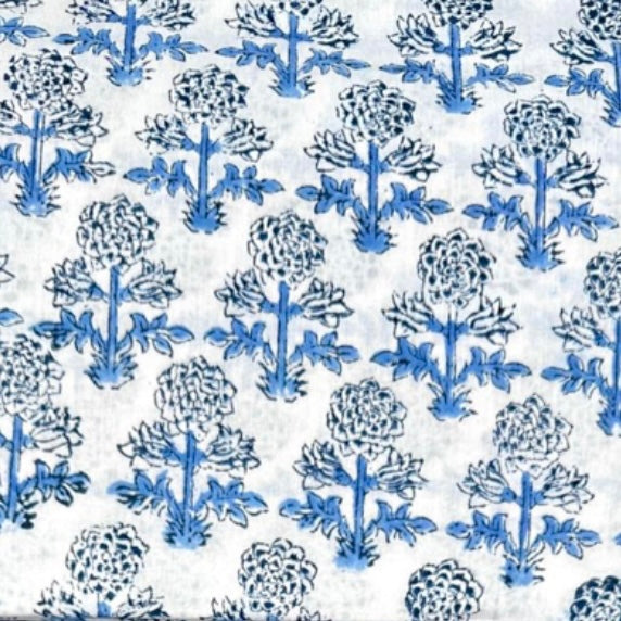 Pattern of blue floral designs on a white background
