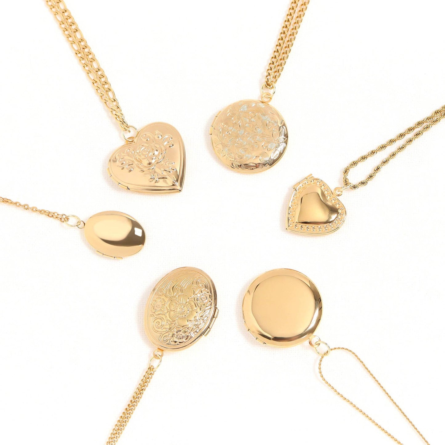 18K Gold PVD Stainless Steel Round Floral Textured Locket