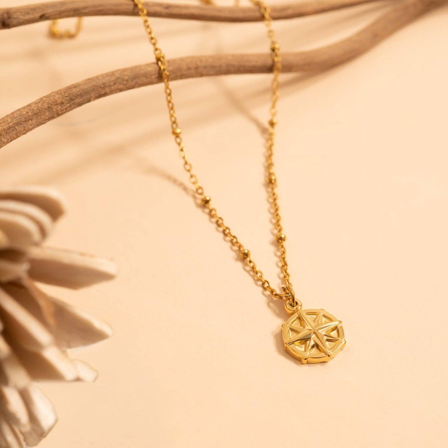 18K Gold PVD Stainless Steel Compass Charm