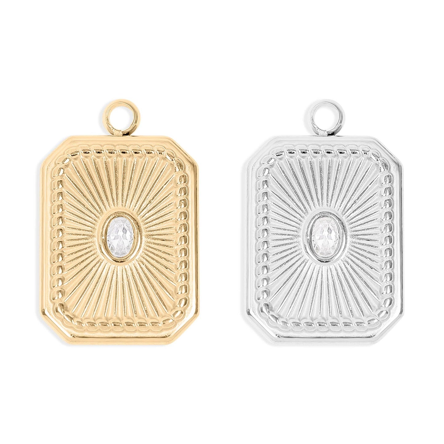 18K Gold PVD Rectangle Sunburst Crystal Charm
