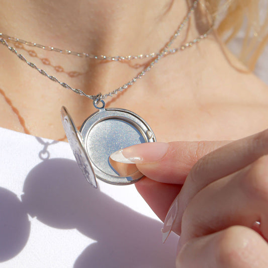 18K Gold PVD Stainless Steel Round Floral Textured Locket