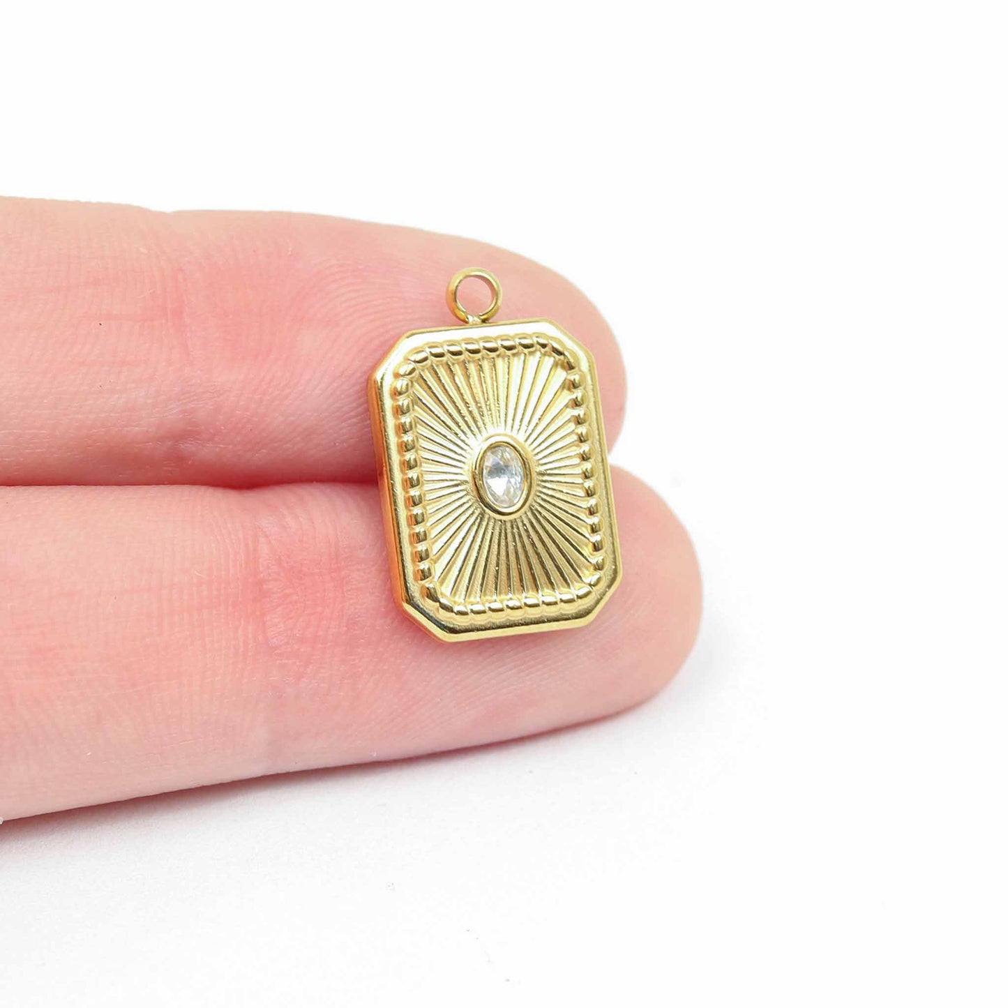 18K Gold PVD Rectangle Sunburst Crystal Charm