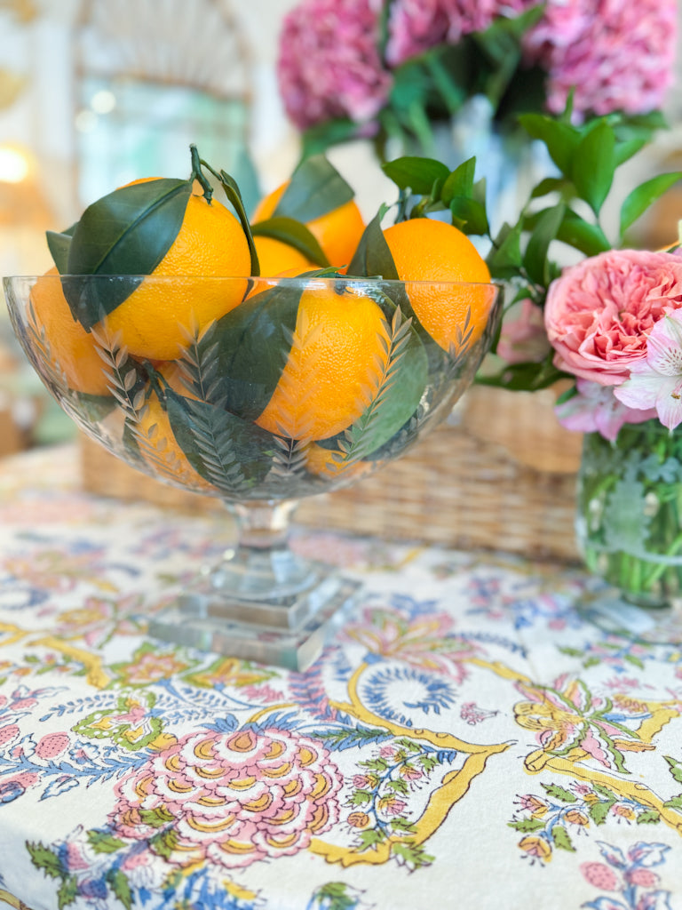 Pitt Street Etched Glass Pedestal Bowl- 12"