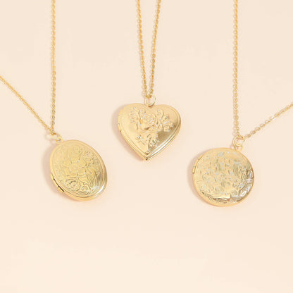 18K Gold PVD Stainless Steel Round Floral Textured Locket