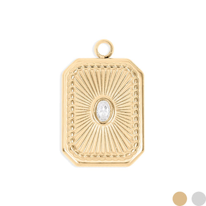 18K Gold PVD Rectangle Sunburst Crystal Charm