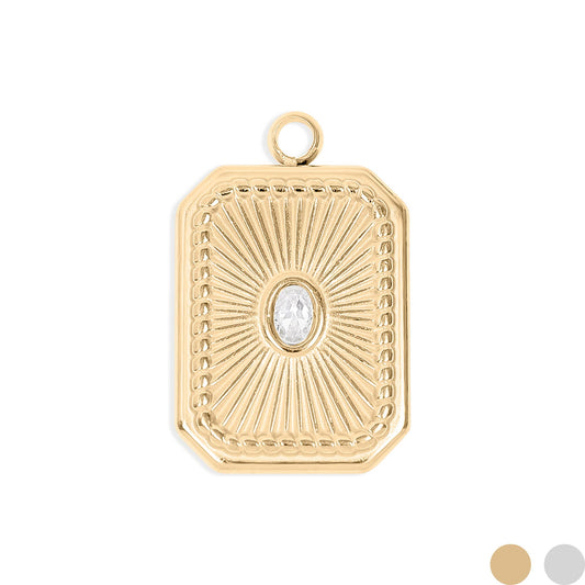 18K Gold PVD Rectangle Sunburst Crystal Charm