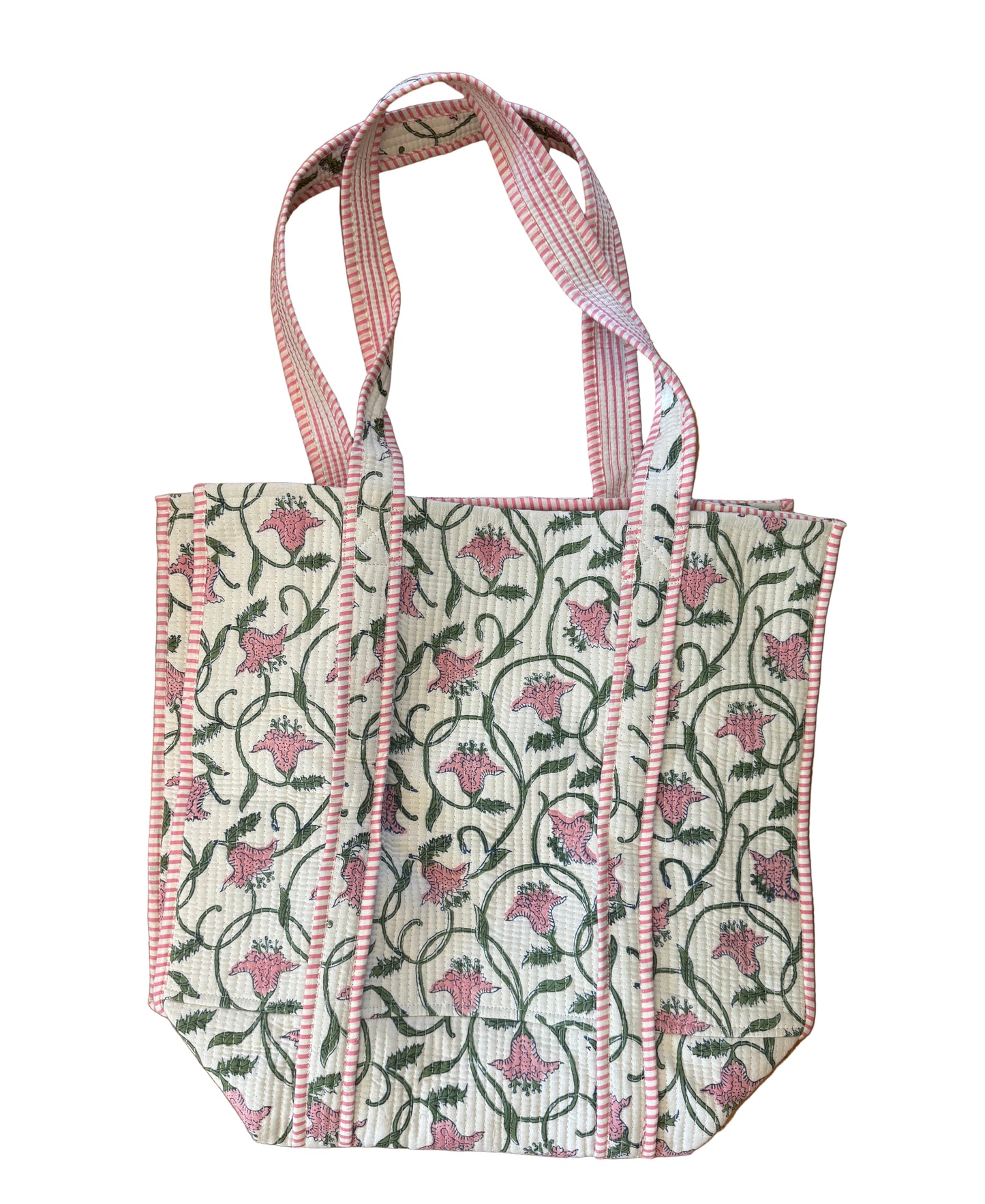 Quilted Block Print Tote Bag