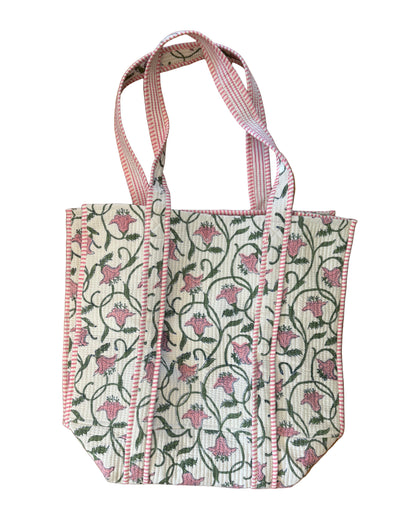 Quilted Block Print Tote Bag