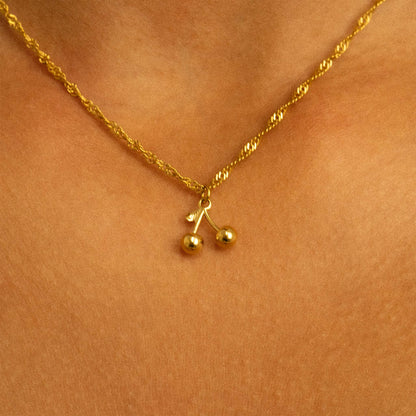 18K Gold PVD Stainless Steel Cherry Charm