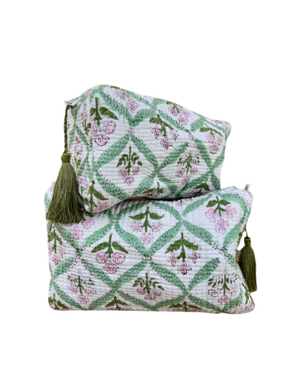 Quilted Block Print Cosmetic Bags- Set of 2
