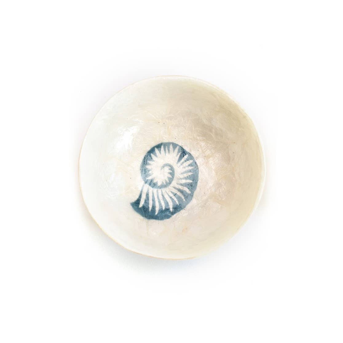 Round Capiz Bowl - Nautilus Design (Blue/Natural)