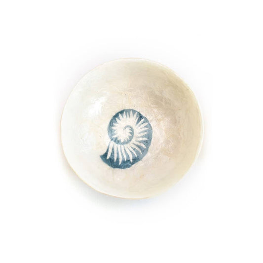 Round Capiz Bowl - Nautilus Design (Blue/Natural)