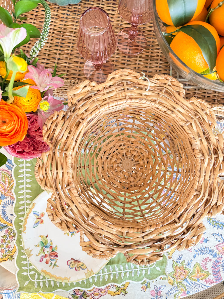 Remley Scalloped Rattan Pedestal Planter