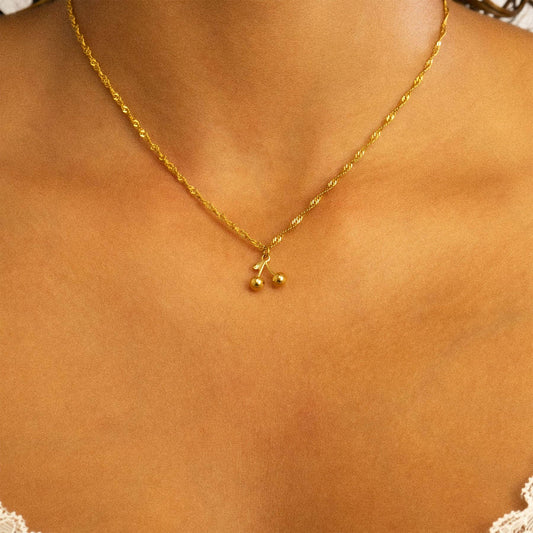 18K Gold PVD Stainless Steel Cherry Charm