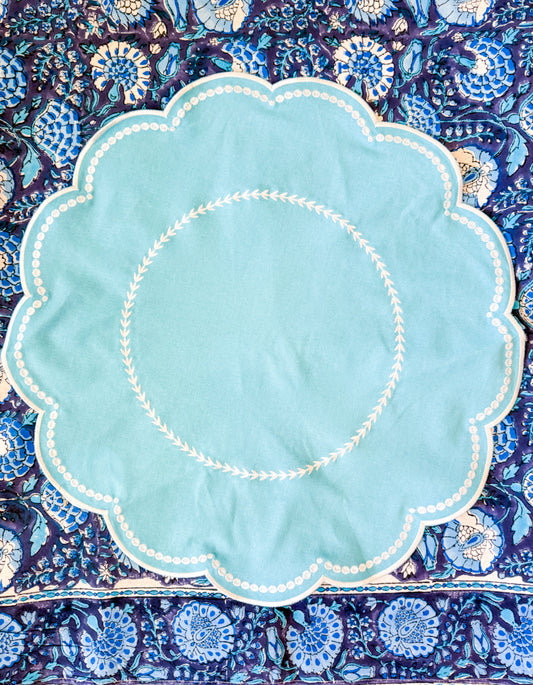 Embroidered Placemats / Napkins- Set of 2- Light Blue & White
