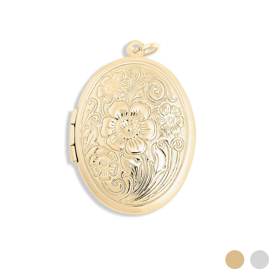 Gold PVD Stainless Steel Textured Oval Locket 18K