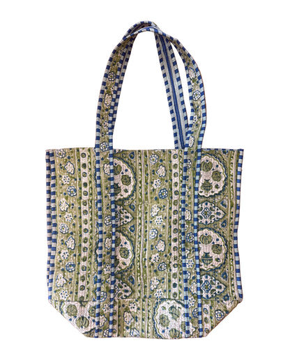 Quilted Block Print Tote Bag