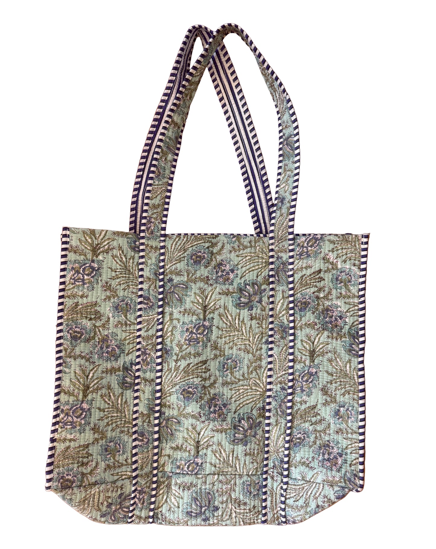 Quilted Block Print Tote Bag