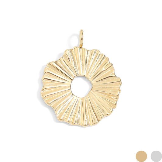 18K Gold PVD Stainless Steel Textured Sunburst Circle Charm