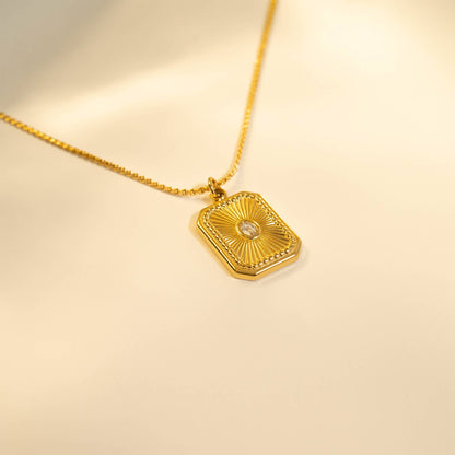 18K Gold PVD Rectangle Sunburst Crystal Charm