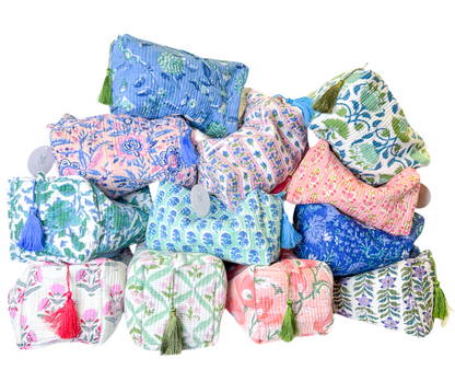 Quilted Block Print Cosmetic Bags- Set of 2