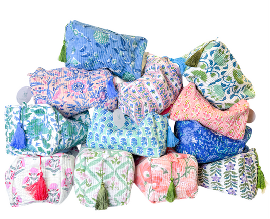 Quilted Block Print Cosmetic Bags- Set of 2